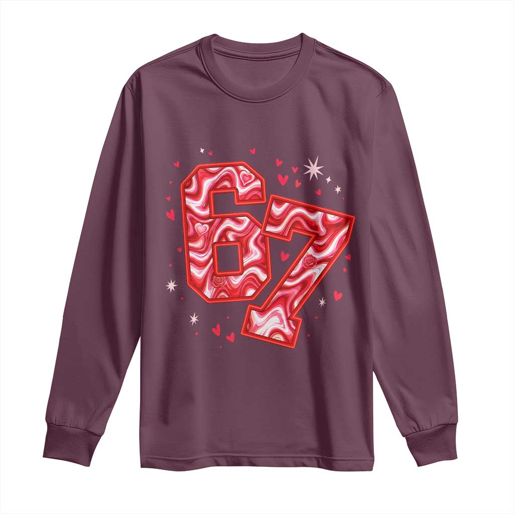 Glitch Swirl Effect Printed Six Seven Meme Long Sleeve Shirt Valentines Day Gift
