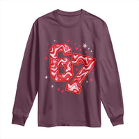 Glitch Swirl Effect Printed Six Seven Meme Long Sleeve Shirt Valentines Day Gift