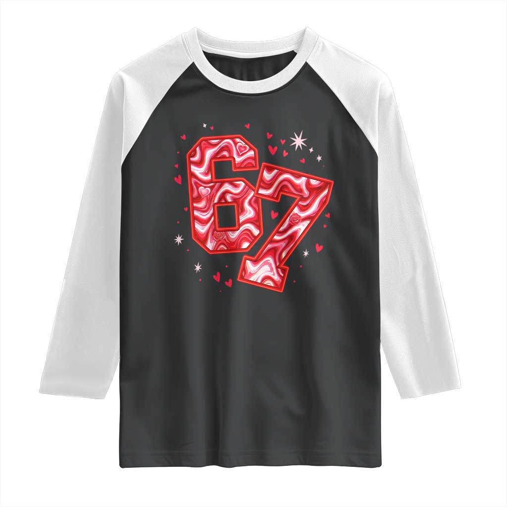Glitch Swirl Effect Printed Six Seven Meme Raglan Shirt Valentines Day Gift