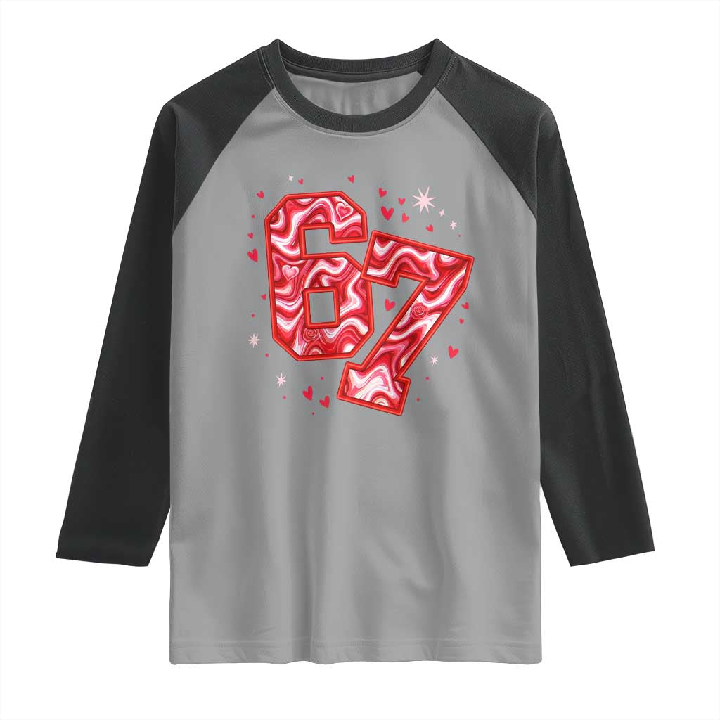 Glitch Swirl Effect Printed Six Seven Meme Raglan Shirt Valentines Day Gift