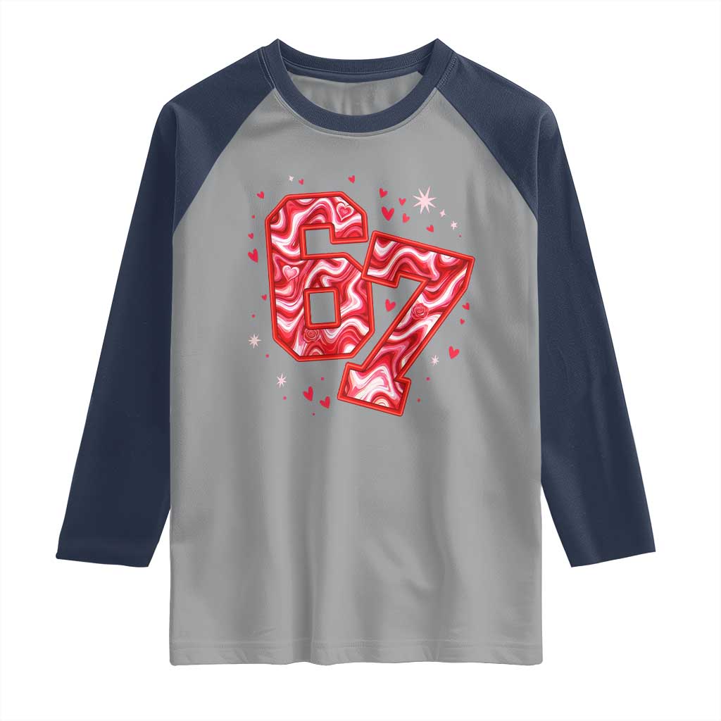 Glitch Swirl Effect Printed Six Seven Meme Raglan Shirt Valentines Day Gift