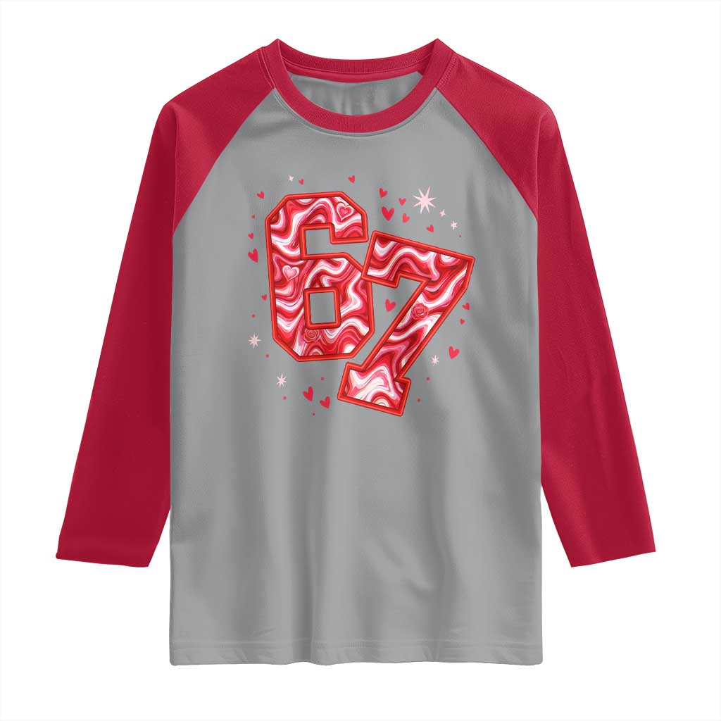 Glitch Swirl Effect Printed Six Seven Meme Raglan Shirt Valentines Day Gift