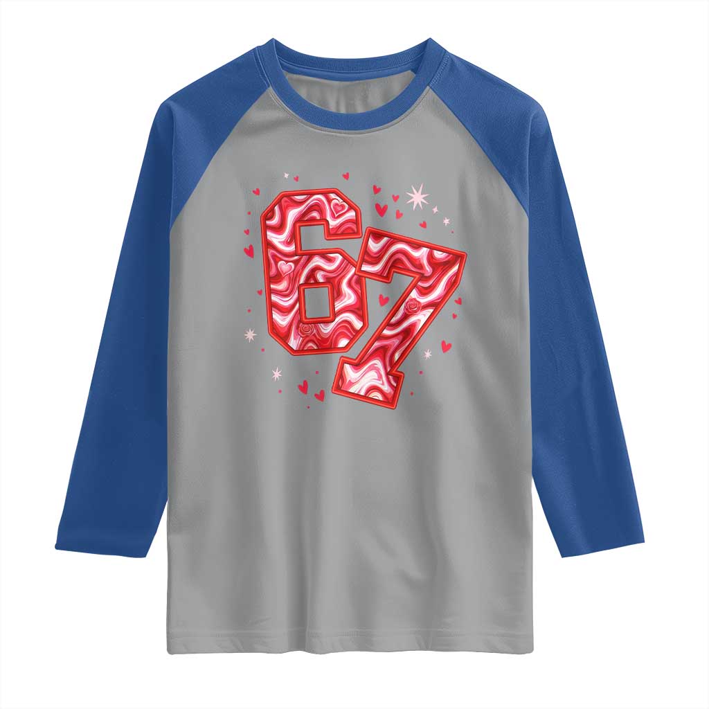 Glitch Swirl Effect Printed Six Seven Meme Raglan Shirt Valentines Day Gift