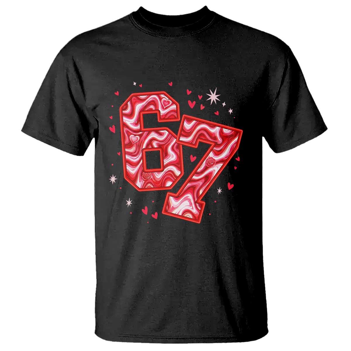 Glitch Swirl Effect Printed Six Seven Meme T Shirt Valentines Day Gift