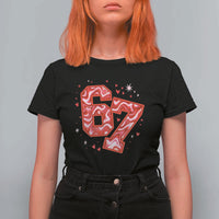 Glitch Swirl Effect Printed Six Seven Meme T Shirt For Women Valentines Day Gift