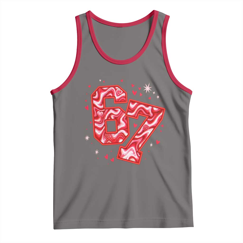 Glitch Swirl Effect Printed Six Seven Meme Tank Top Valentines Day Gift