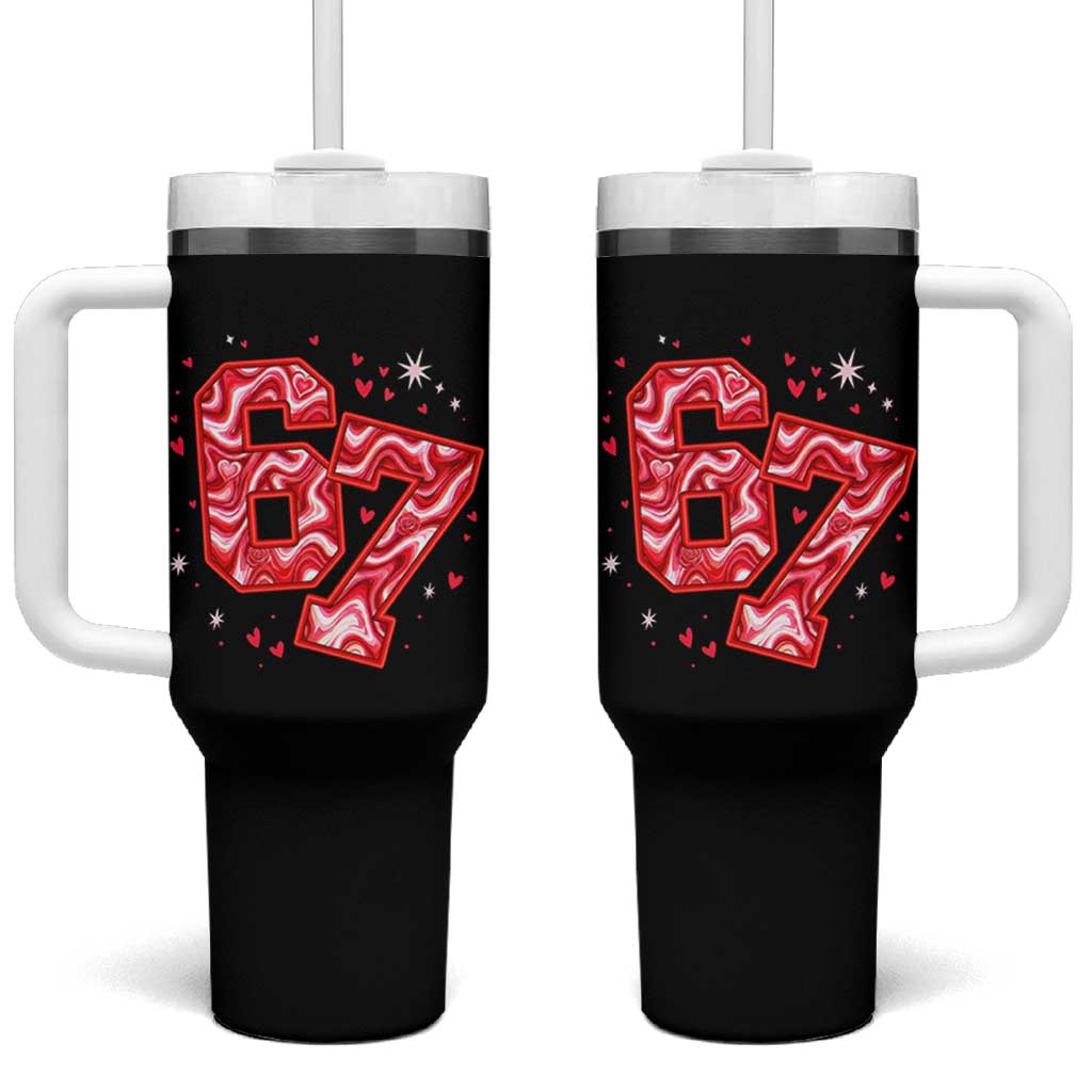 Glitch Swirl Effect Printed Six Seven Meme Tumbler With Handle Valentines Day Gift