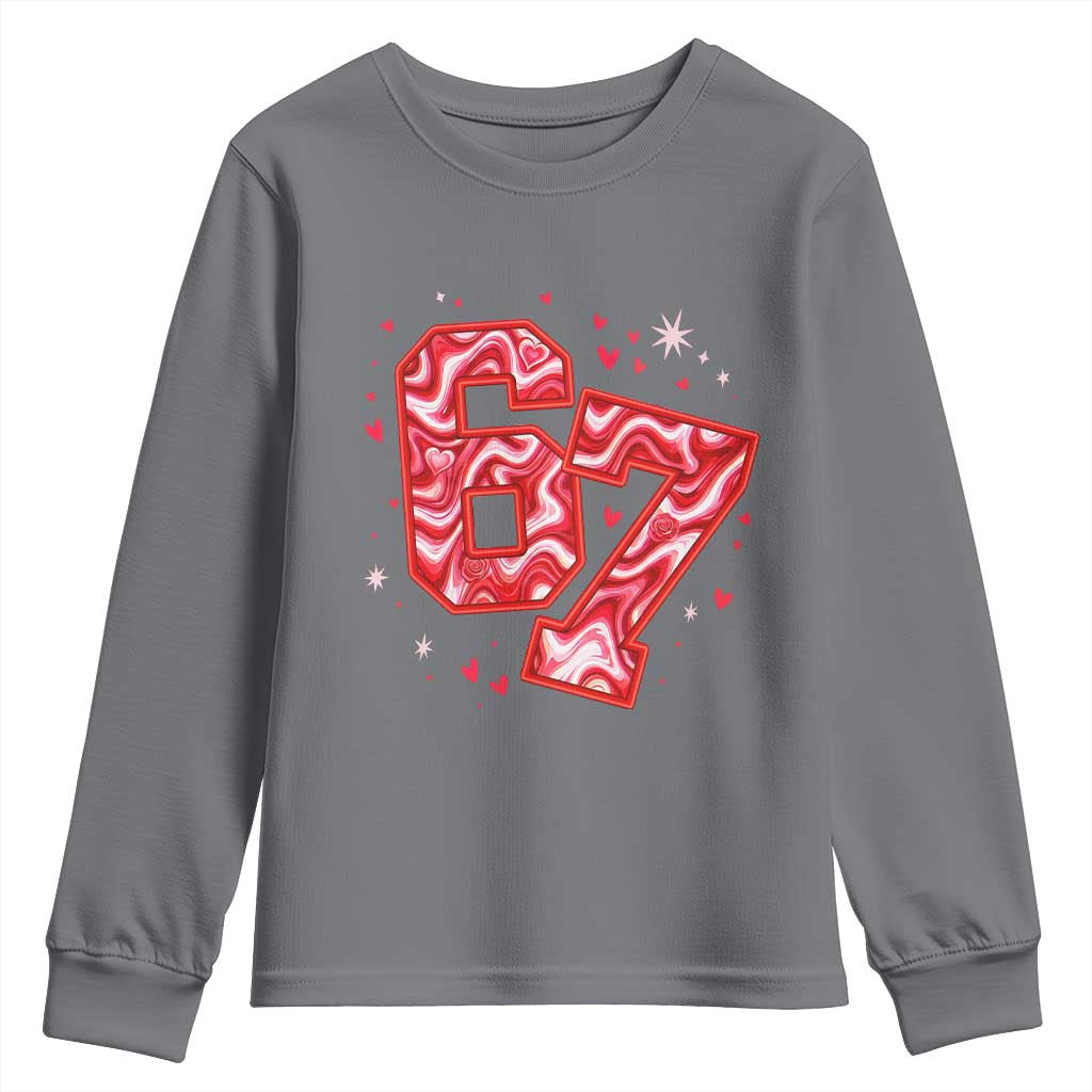 Glitch Swirl Effect Printed Six Seven Meme Youth Sweatshirt Valentines Day Gift