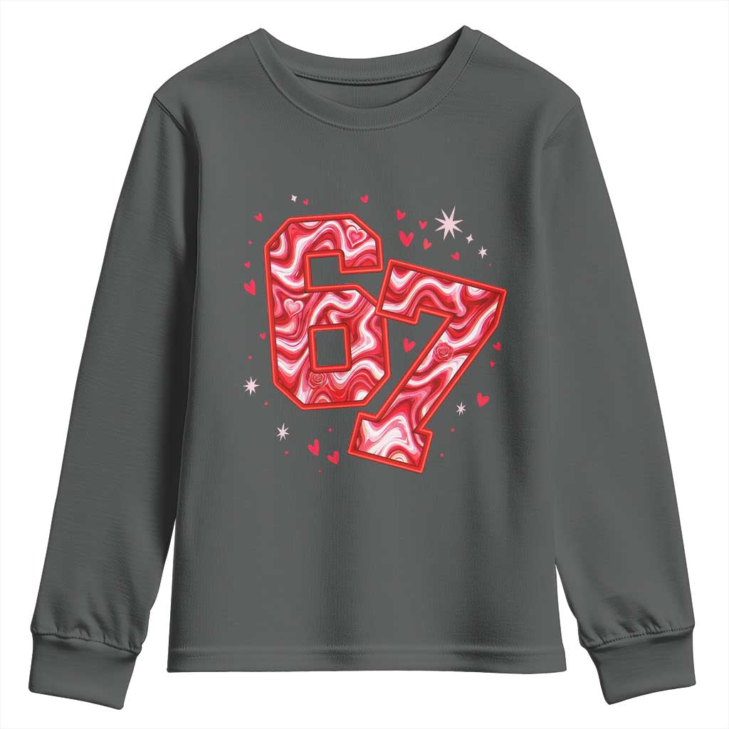 Glitch Swirl Effect Printed Six Seven Meme Youth Sweatshirt Valentines Day Gift