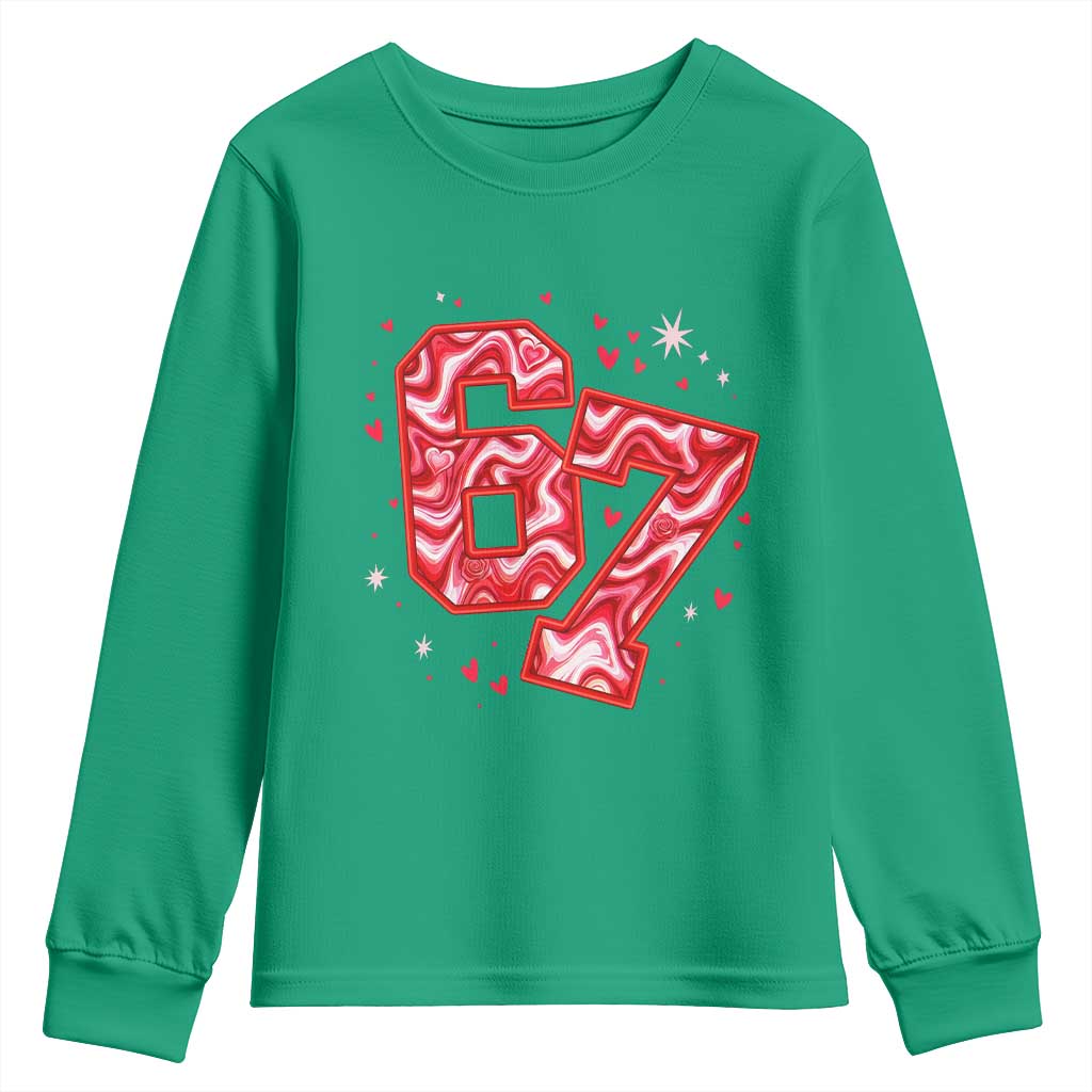 Glitch Swirl Effect Printed Six Seven Meme Youth Sweatshirt Valentines Day Gift