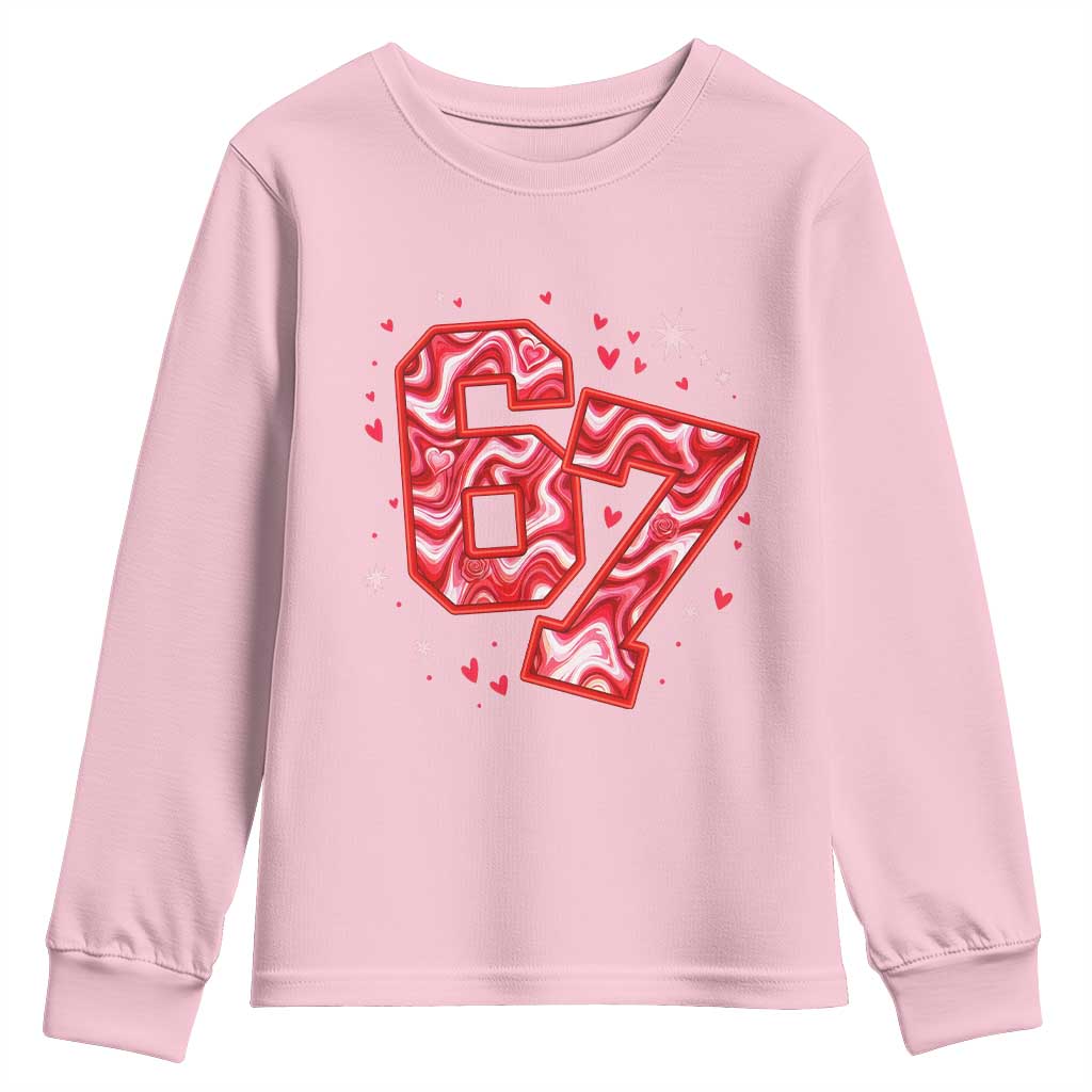 Glitch Swirl Effect Printed Six Seven Meme Youth Sweatshirt Valentines Day Gift