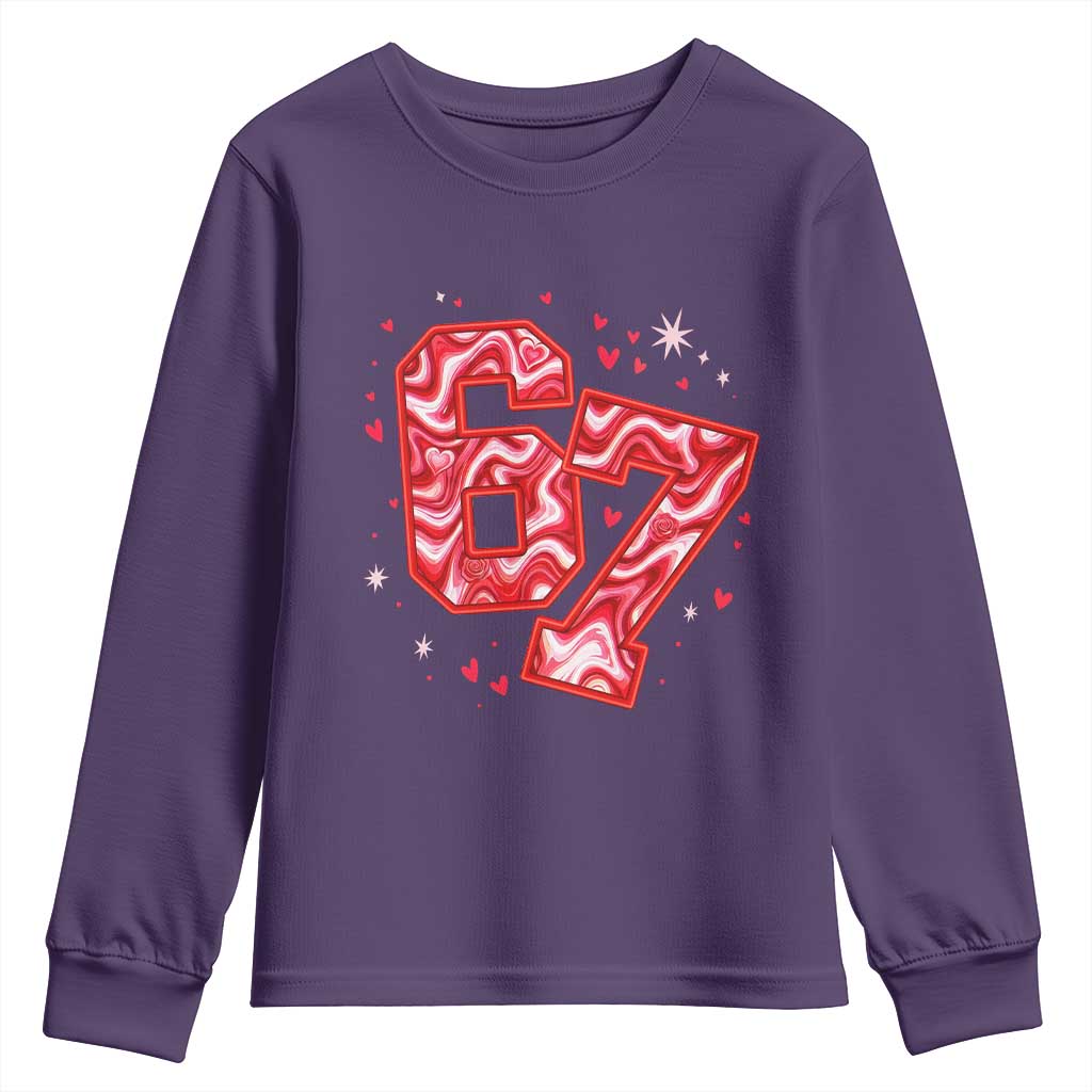 Glitch Swirl Effect Printed Six Seven Meme Youth Sweatshirt Valentines Day Gift