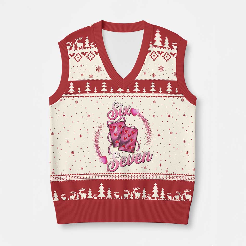 Playing Cards 67 Of Hearts V-Neck Knit Sweater Vest Six Seven Valentine Meme