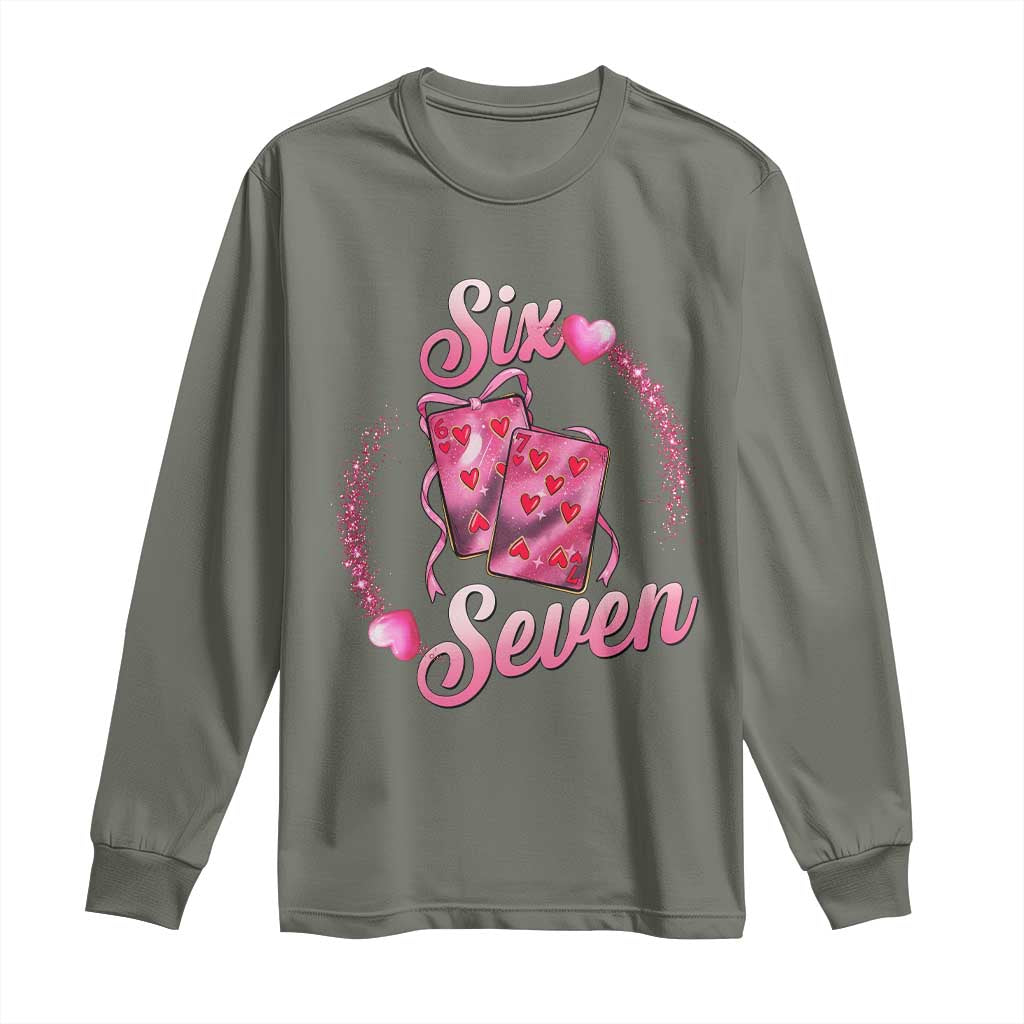 Playing Cards 67 Of Hearts Long Sleeve Shirt Six Seven Valentine Meme