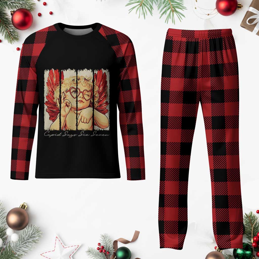 Retro Cupid Says Six Seven Plaid Pajama Set 67 Valentines Day