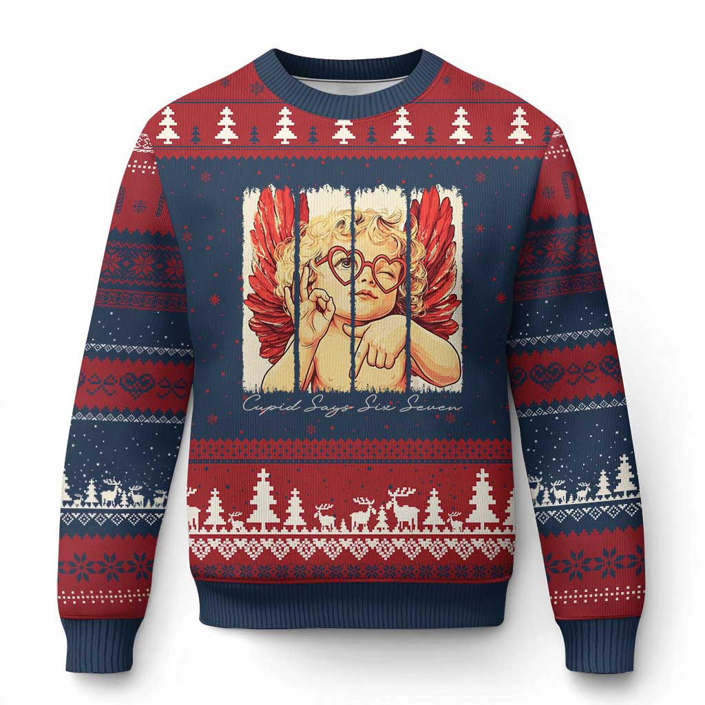 Retro Cupid Says Six Seven Ugly Christmas Sweater 67 Valentines Day