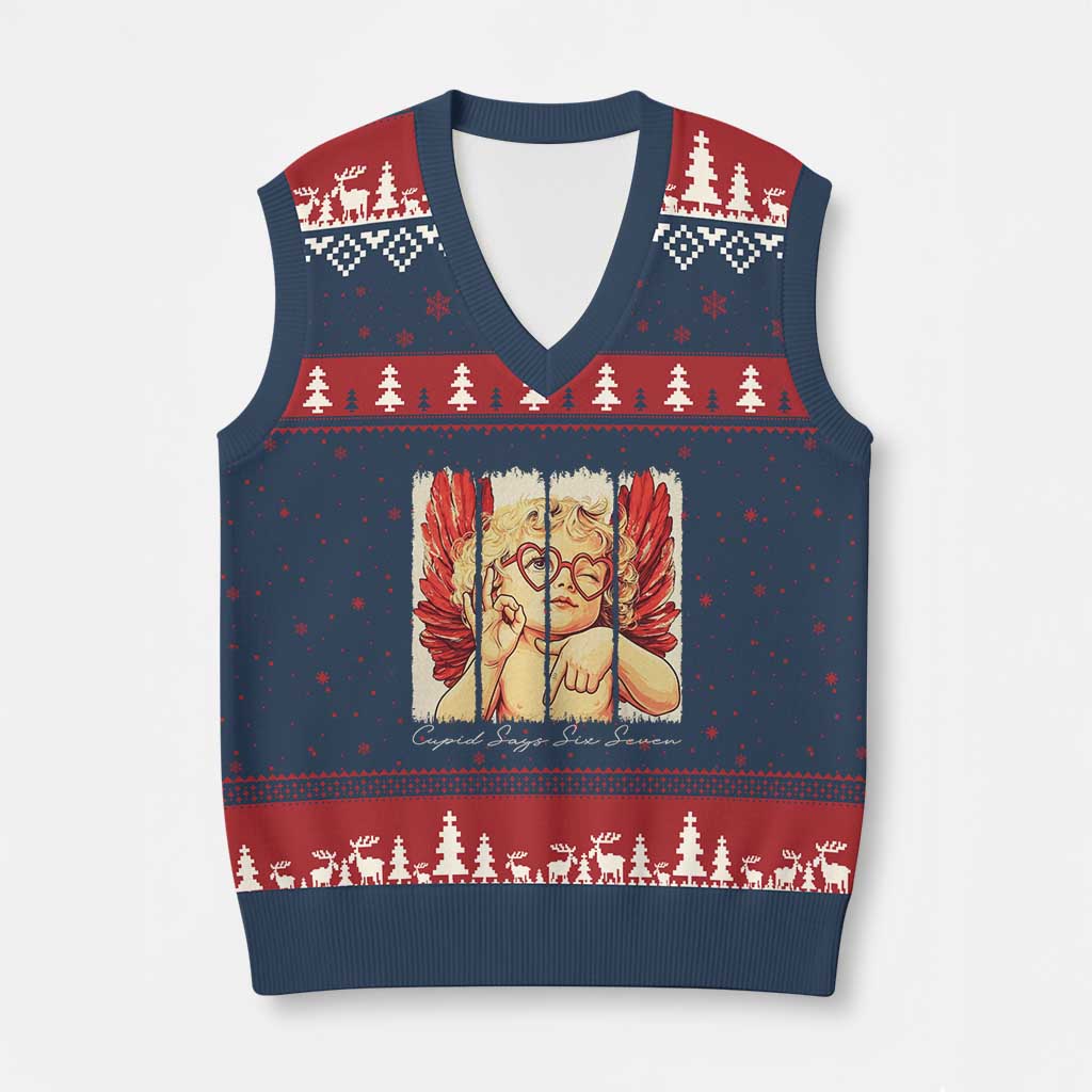 Retro Cupid Says Six Seven V-Neck Knit Sweater Vest 67 Valentines Day