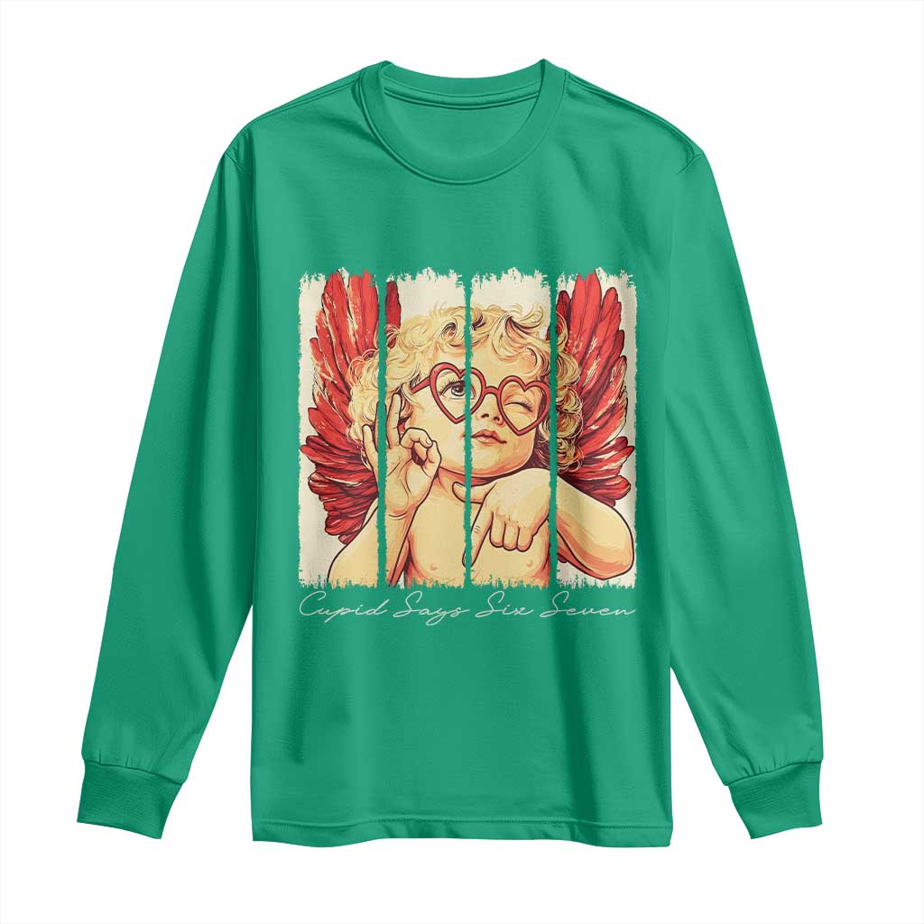 Retro Cupid Says Six Seven Long Sleeve Shirt 67 Valentines Day