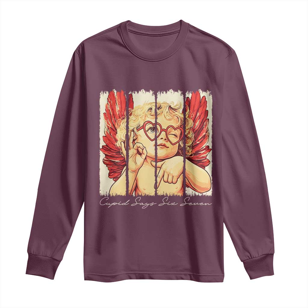 Retro Cupid Says Six Seven Long Sleeve Shirt 67 Valentines Day