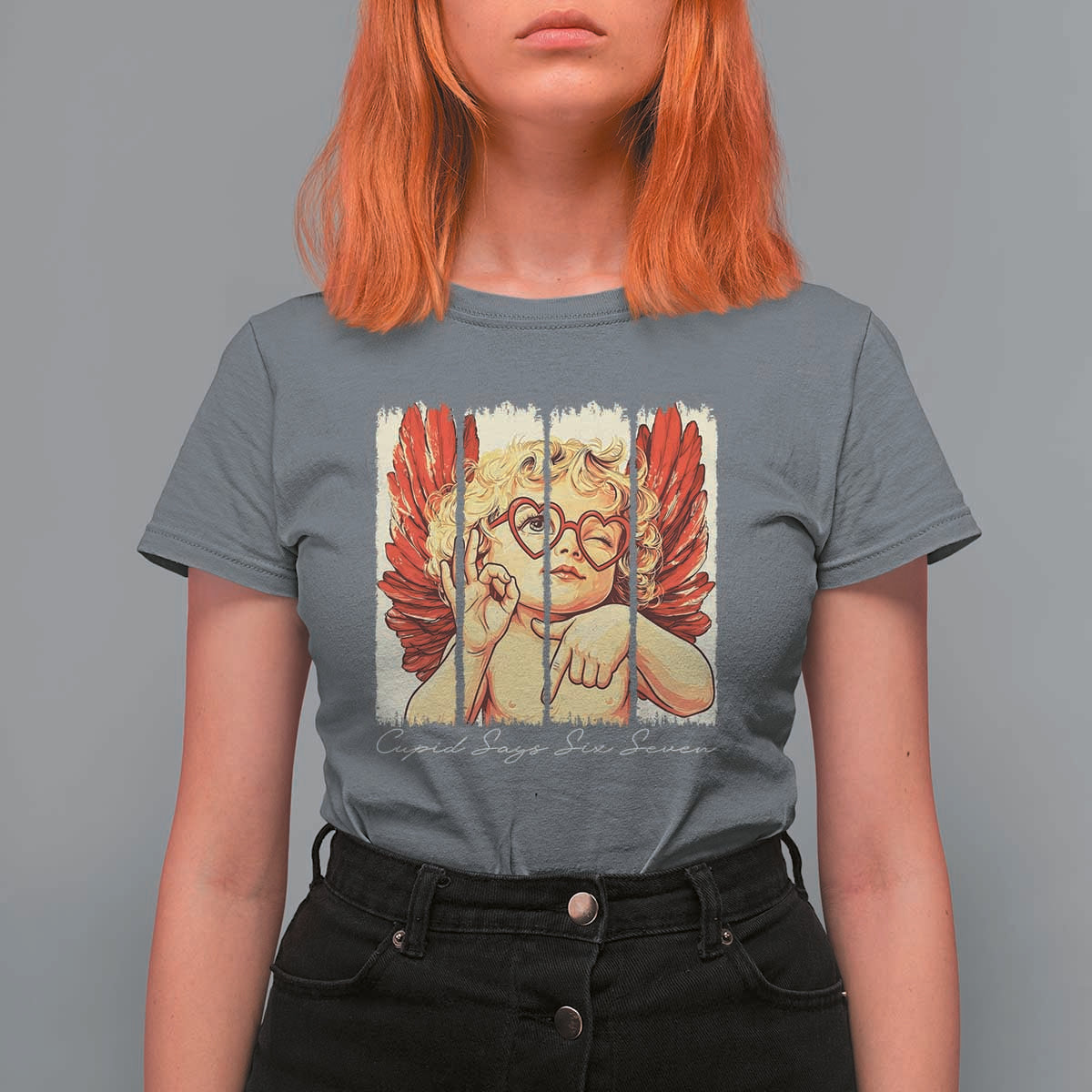 Retro Cupid Says Six Seven T Shirt For Women 67 Valentines Day