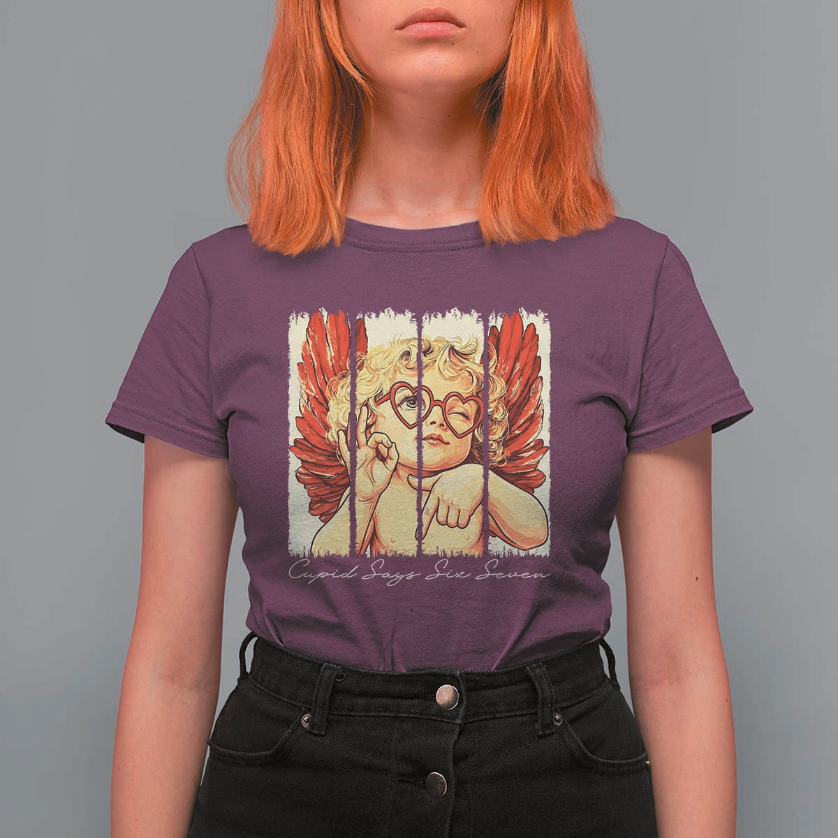 Retro Cupid Says Six Seven T Shirt For Women 67 Valentines Day