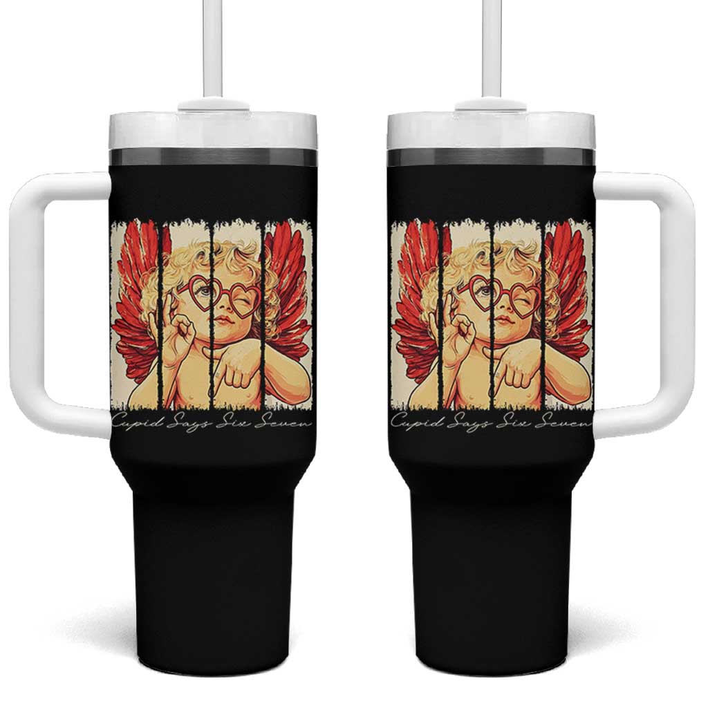 Retro Cupid Says Six Seven Tumbler With Handle 67 Valentines Day