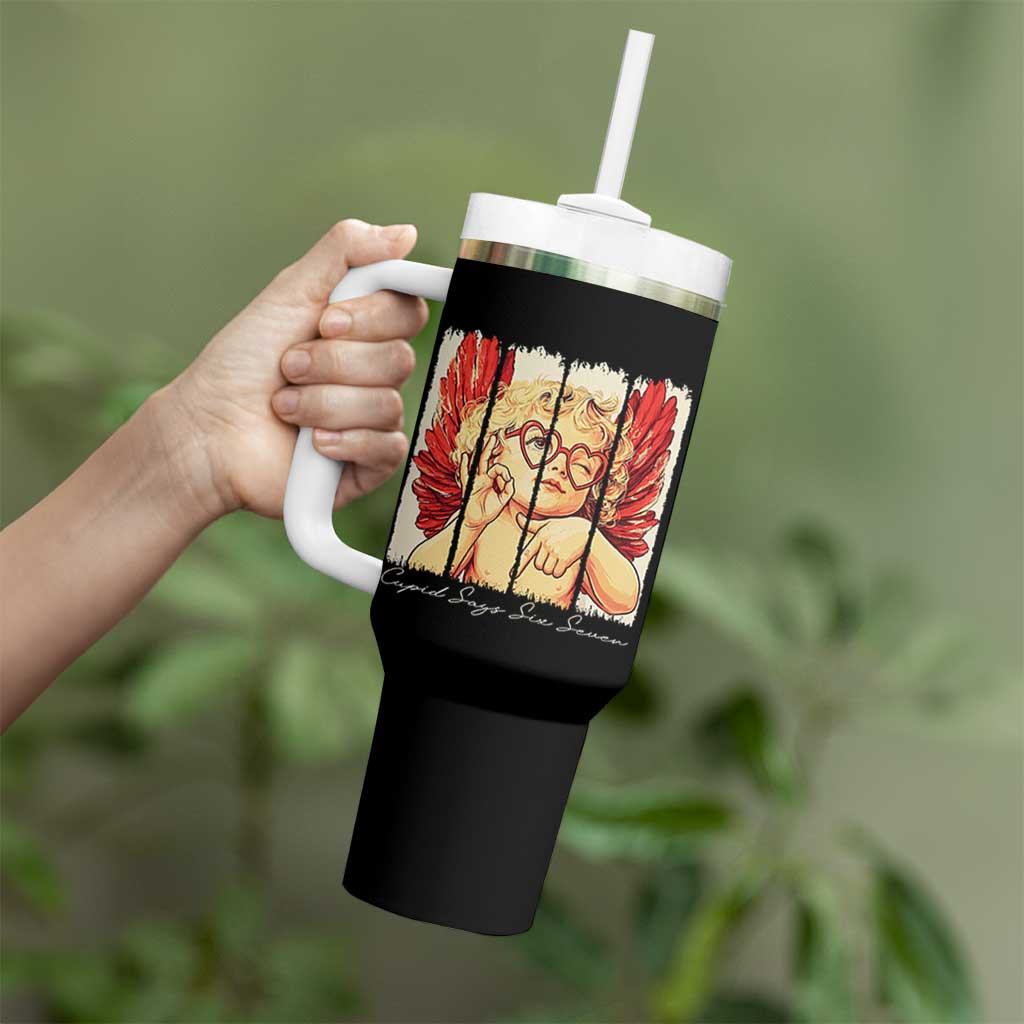 Retro Cupid Says Six Seven Tumbler With Handle 67 Valentines Day