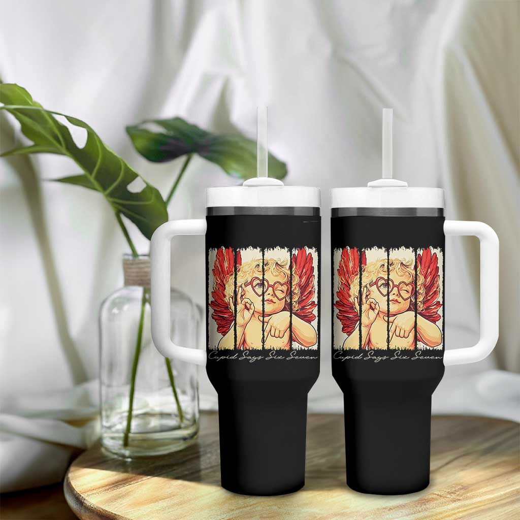 Retro Cupid Says Six Seven Tumbler With Handle 67 Valentines Day