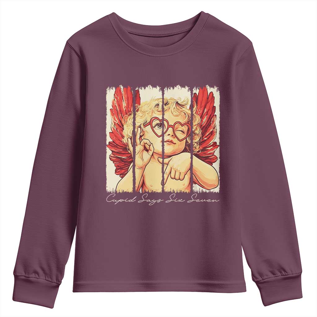 Retro Cupid Says Six Seven Youth Sweatshirt 67 Valentines Day