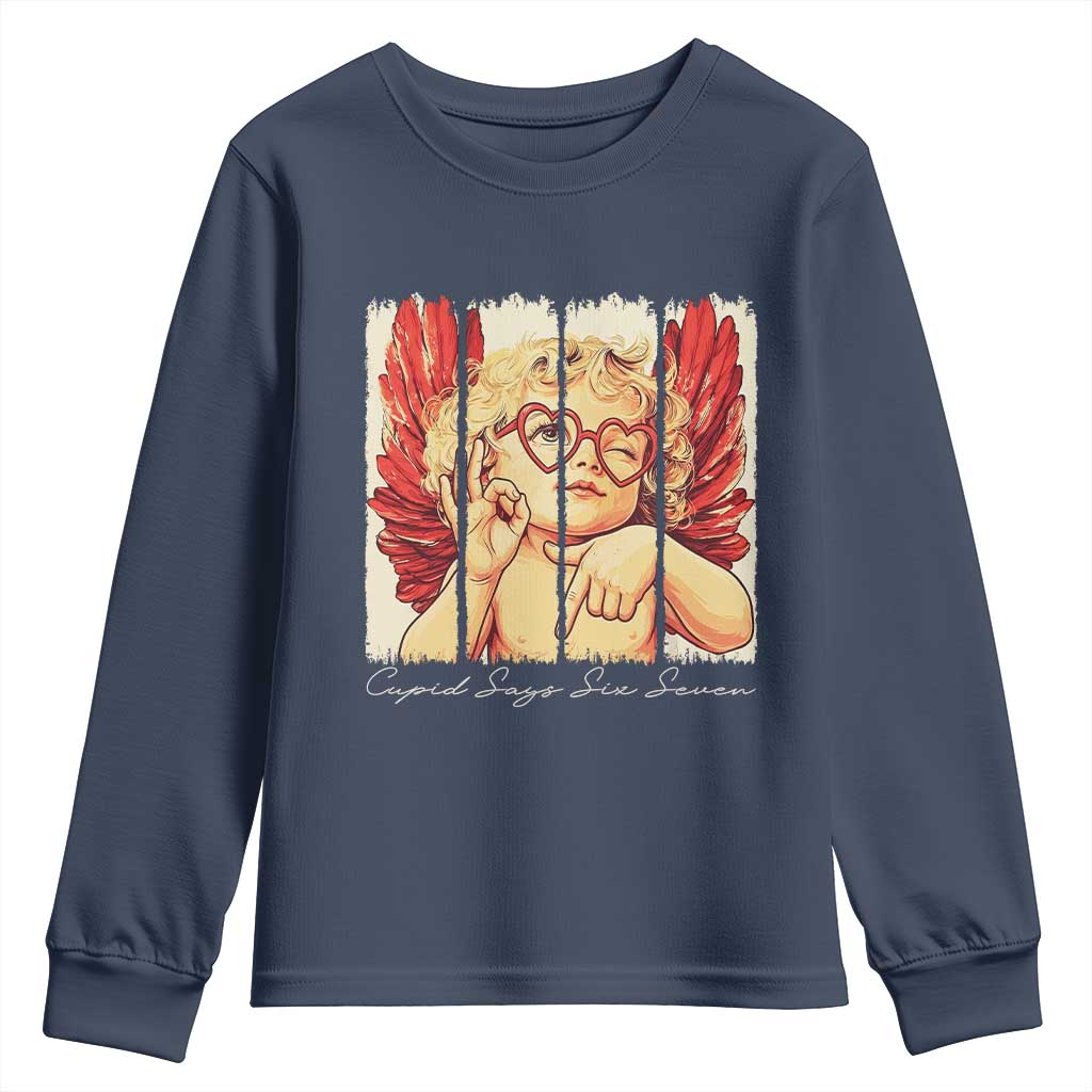Retro Cupid Says Six Seven Youth Sweatshirt 67 Valentines Day
