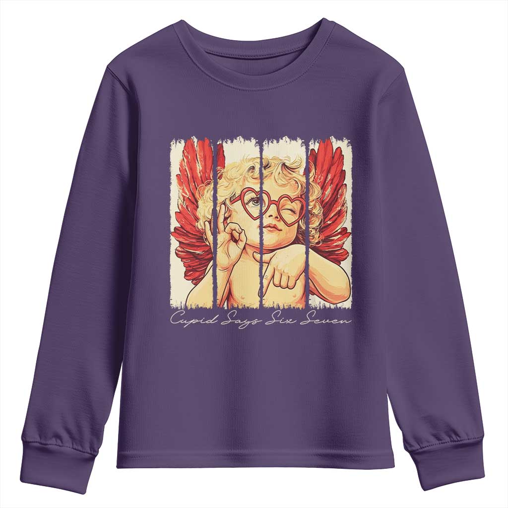 Retro Cupid Says Six Seven Youth Sweatshirt 67 Valentines Day