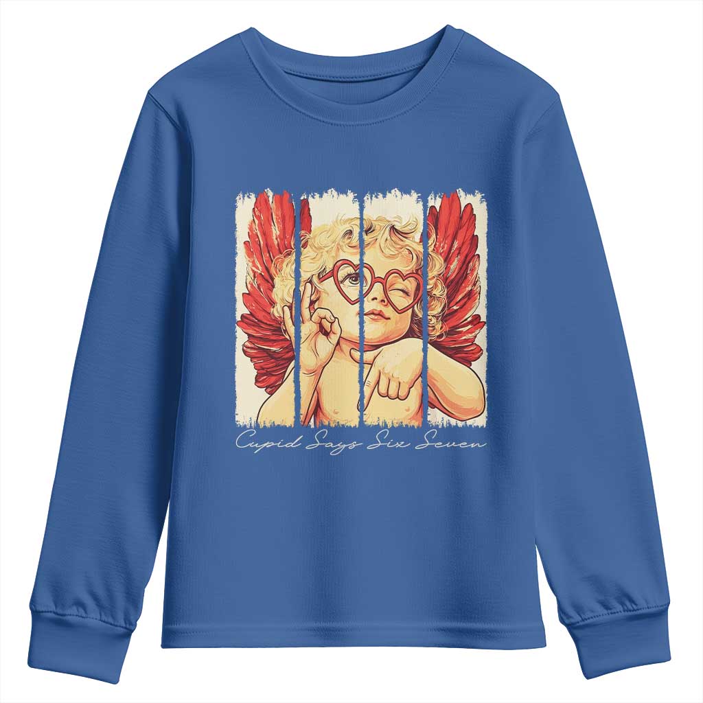 Retro Cupid Says Six Seven Youth Sweatshirt 67 Valentines Day