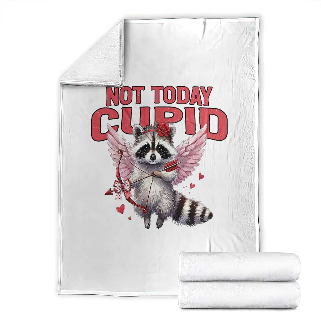 Funny Raccoon Cupid Anti Valentine Throw Blanket Not Today Cupid