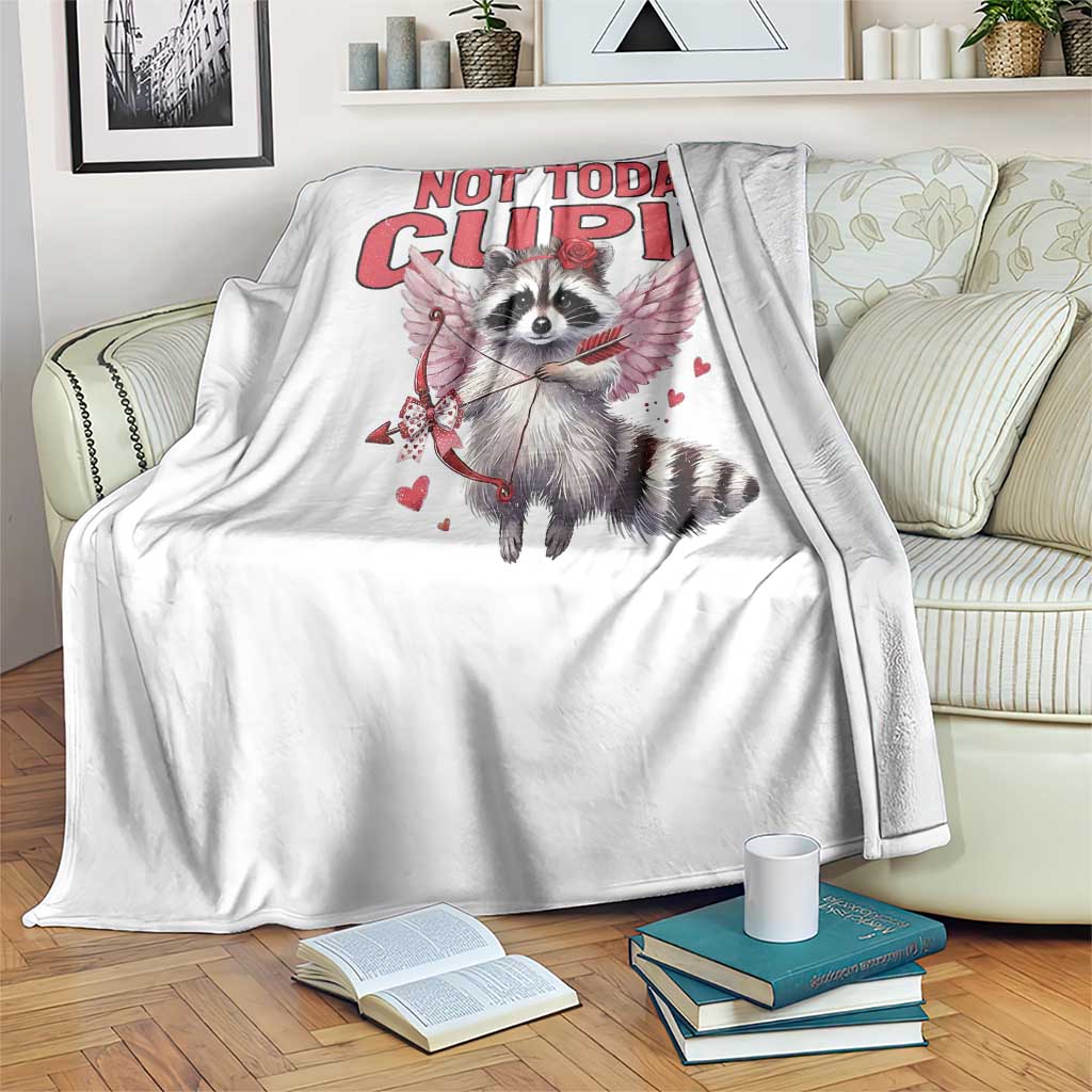 Funny Raccoon Cupid Anti Valentine Throw Blanket Not Today Cupid