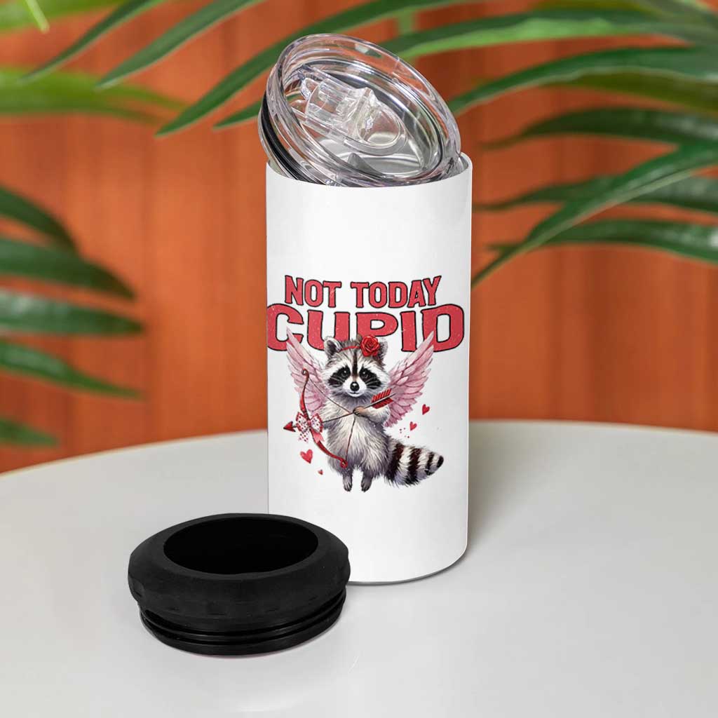 Funny Raccoon Cupid Anti Valentine 4 in 1 Can Cooler Tumbler Not Today Cupid
