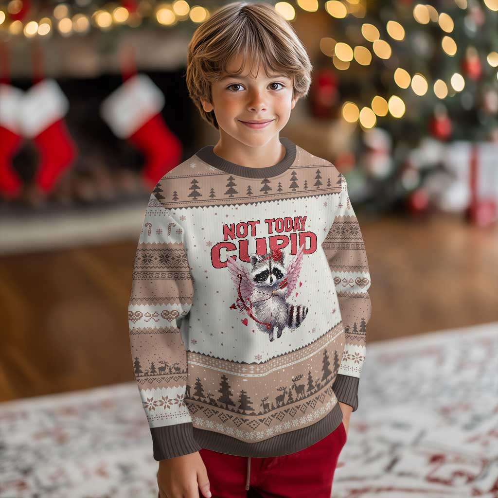Funny Raccoon Cupid Anti Valentine Ugly Christmas Sweater Not Today Cupid