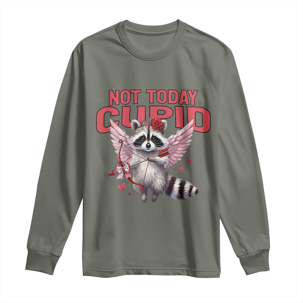 Funny Raccoon Cupid Anti Valentine Long Sleeve Shirt Not Today Cupid