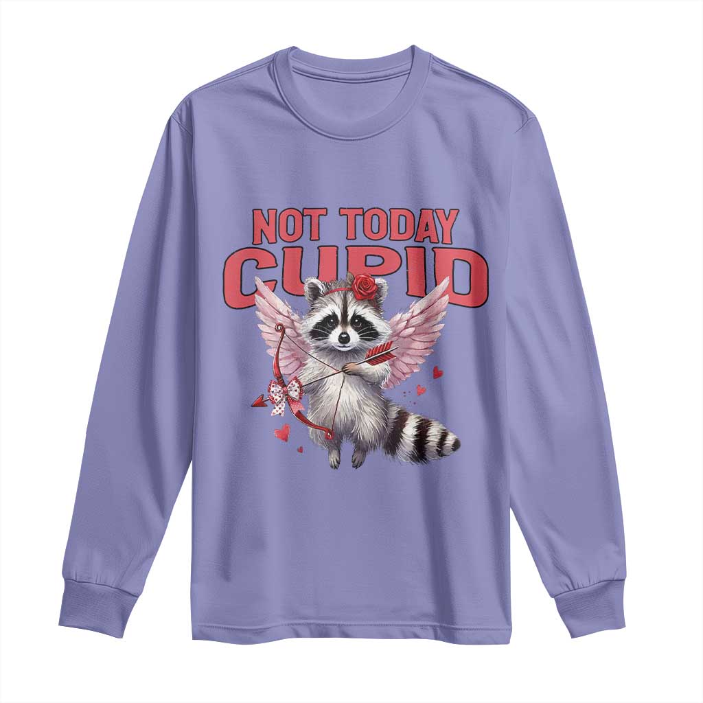 Funny Raccoon Cupid Anti Valentine Long Sleeve Shirt Not Today Cupid