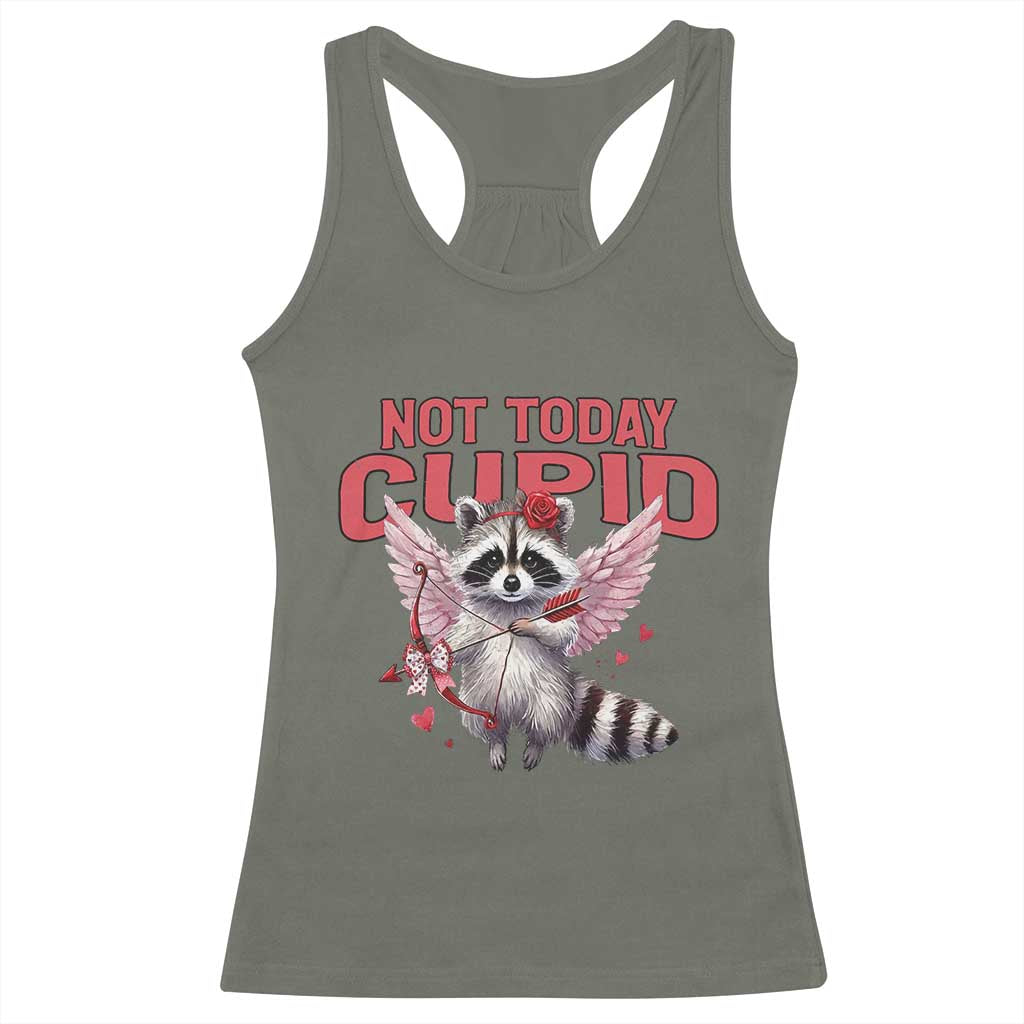 Funny Raccoon Cupid Anti Valentine Racerback Tank Top Not Today Cupid