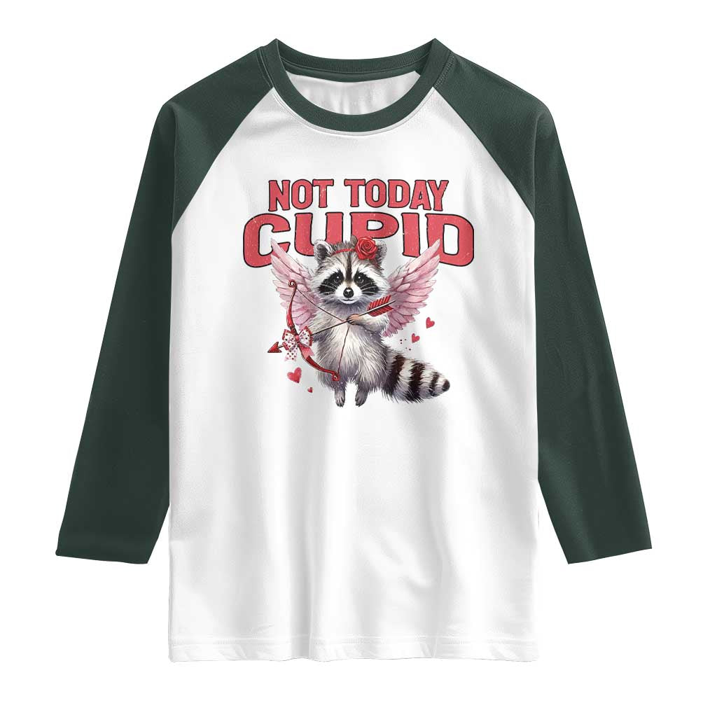 Funny Raccoon Cupid Anti Valentine Raglan Shirt Not Today Cupid