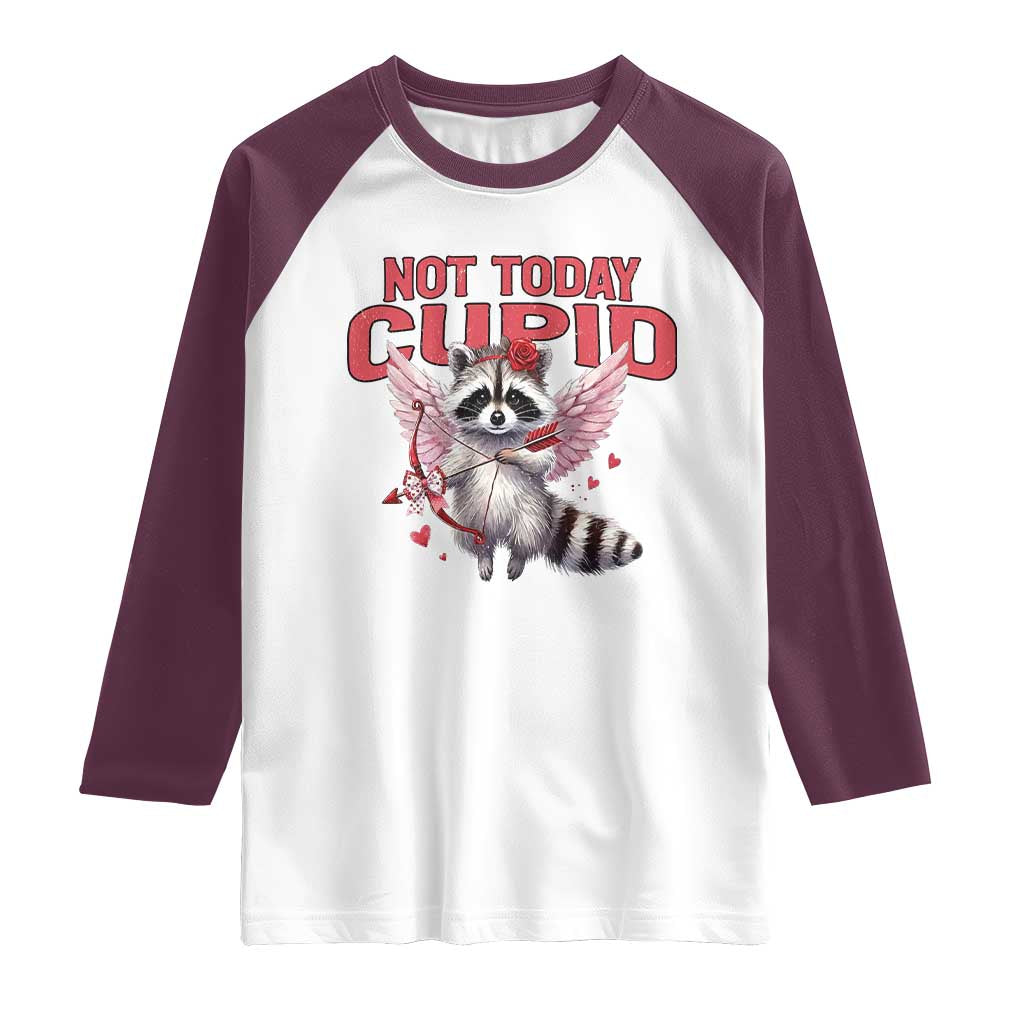 Funny Raccoon Cupid Anti Valentine Raglan Shirt Not Today Cupid