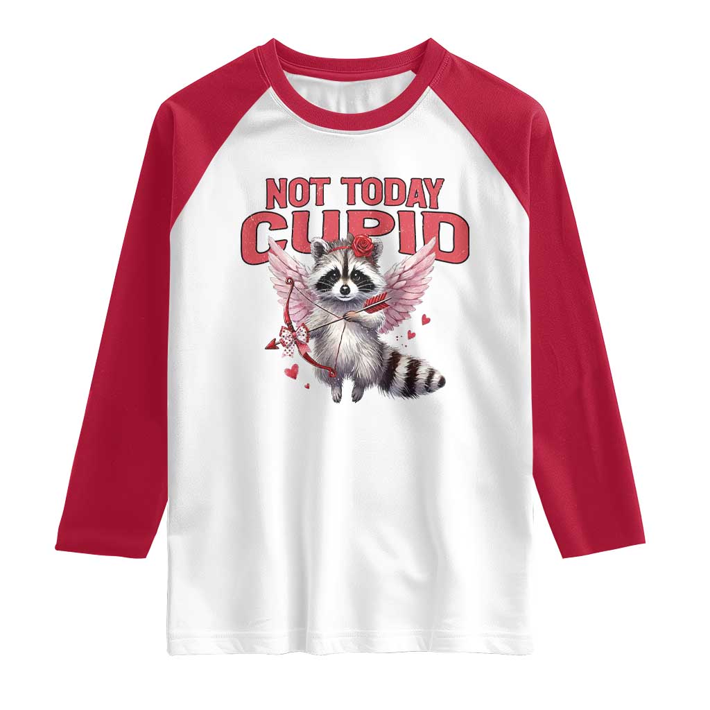 Funny Raccoon Cupid Anti Valentine Raglan Shirt Not Today Cupid