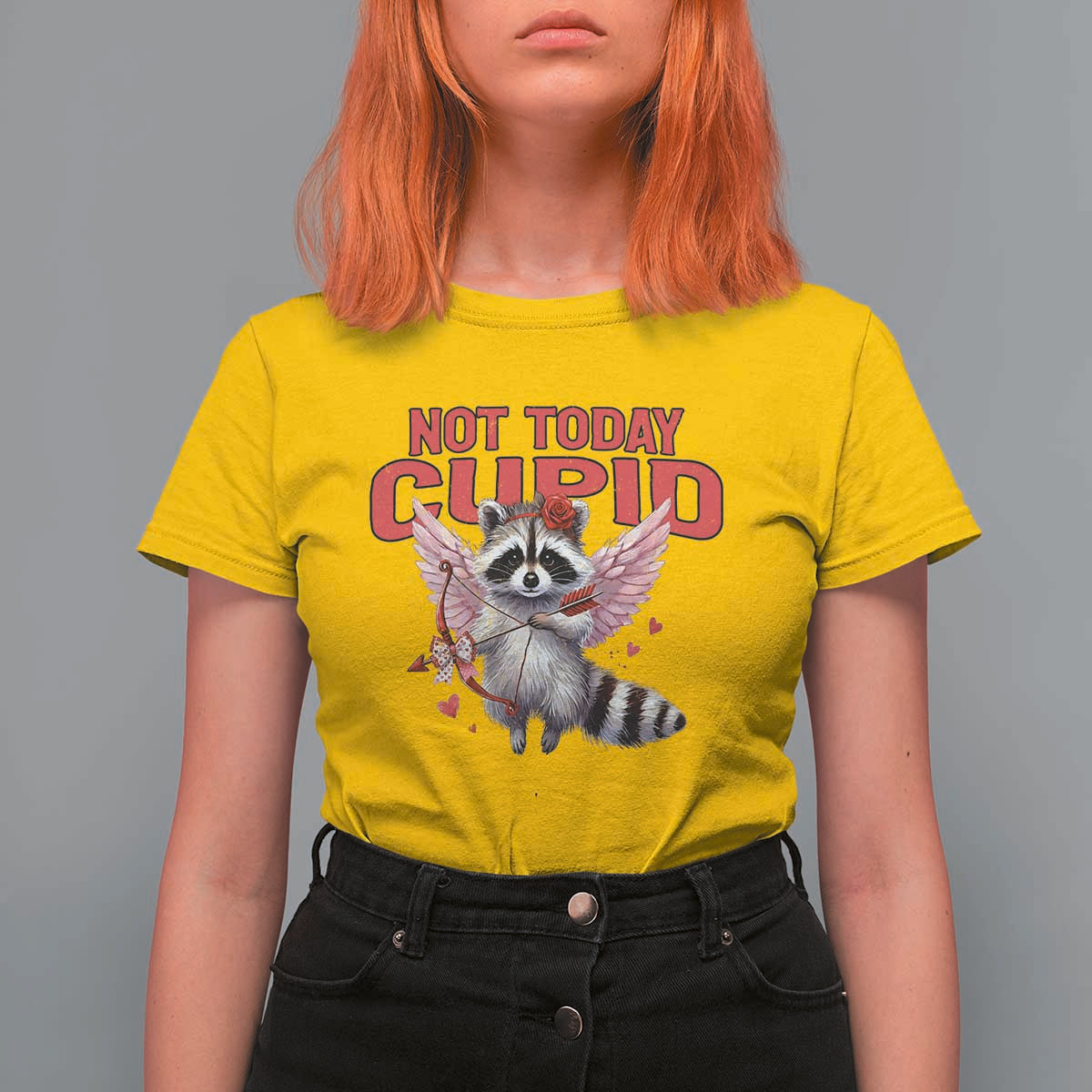 Funny Raccoon Cupid Anti Valentine T Shirt For Women Not Today Cupid