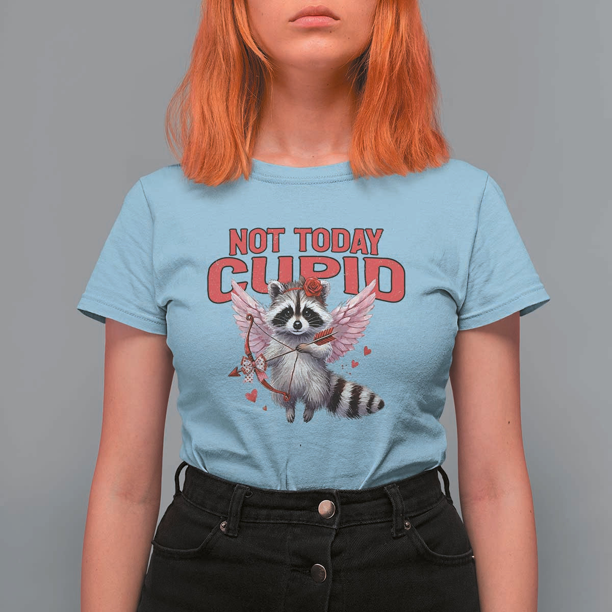 Funny Raccoon Cupid Anti Valentine T Shirt For Women Not Today Cupid