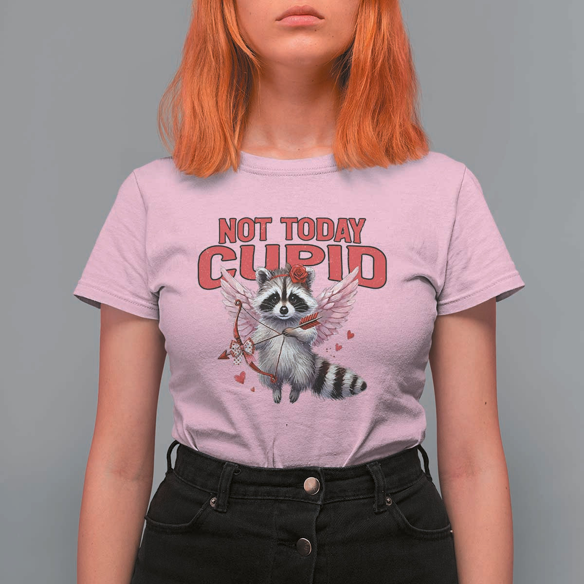 Funny Raccoon Cupid Anti Valentine T Shirt For Women Not Today Cupid