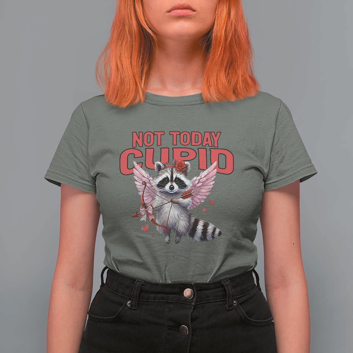 Funny Raccoon Cupid Anti Valentine T Shirt For Women Not Today Cupid