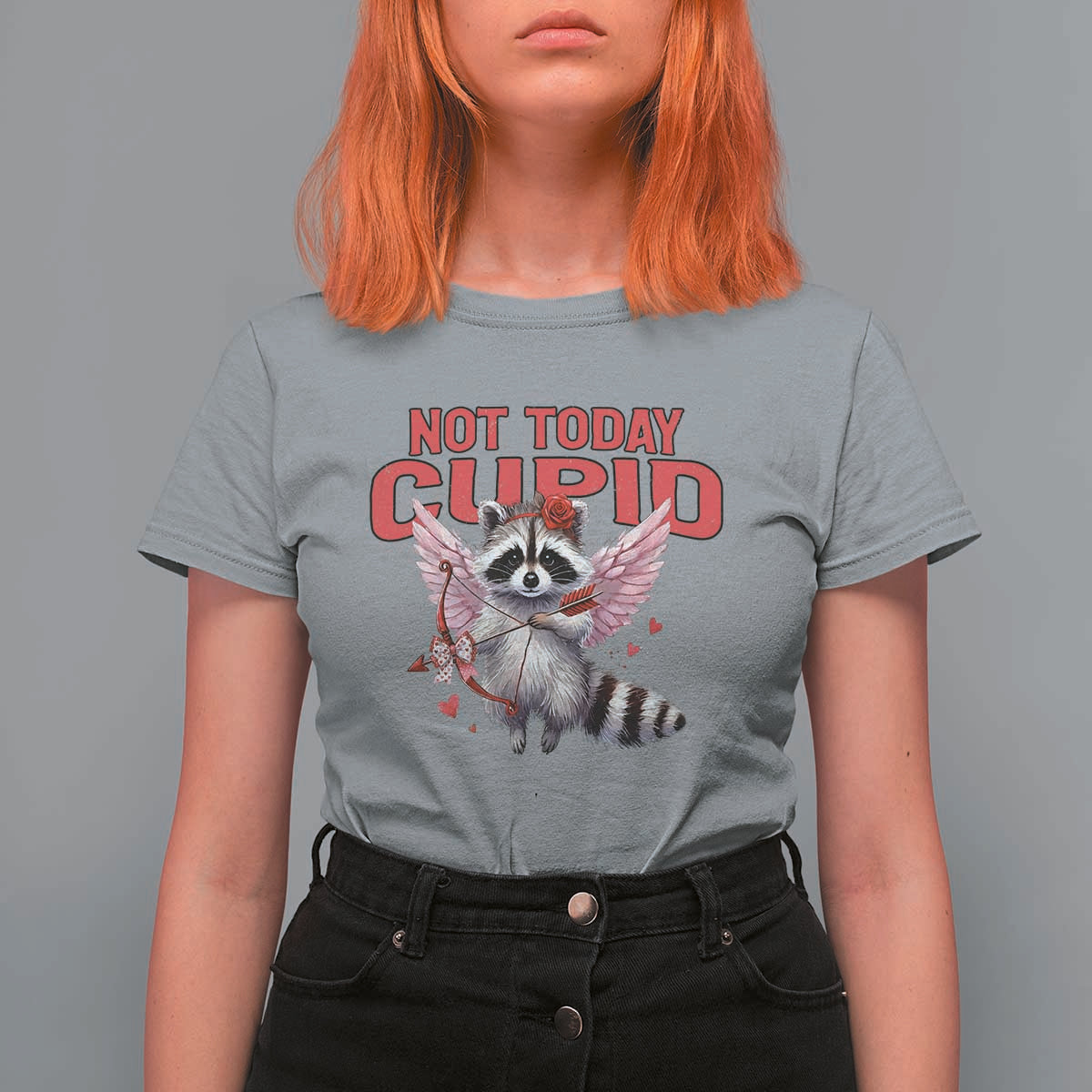 Funny Raccoon Cupid Anti Valentine T Shirt For Women Not Today Cupid