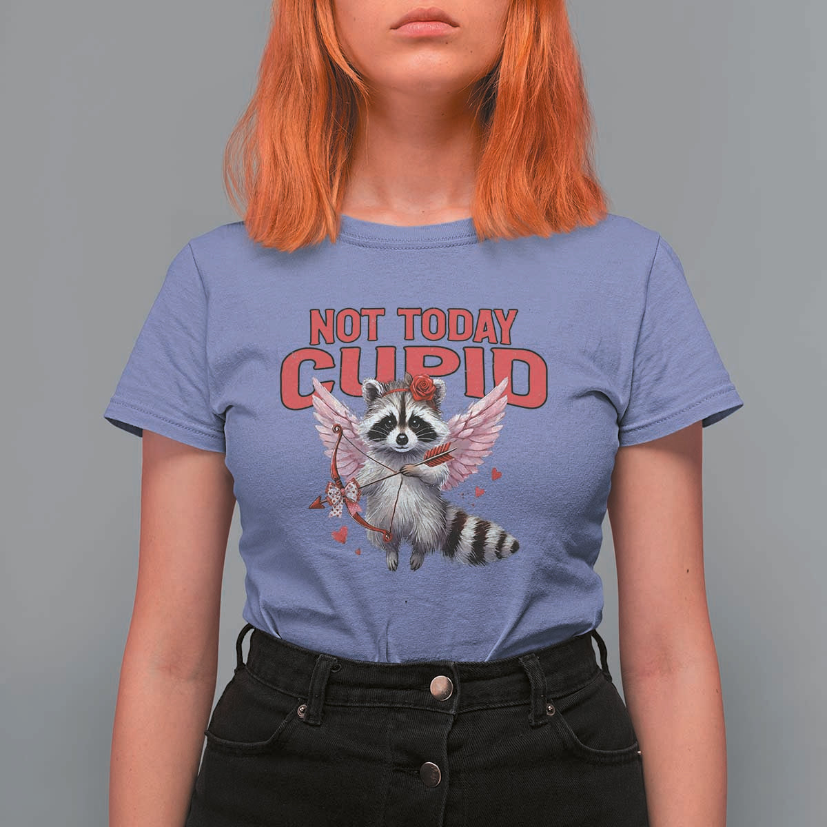 Funny Raccoon Cupid Anti Valentine T Shirt For Women Not Today Cupid