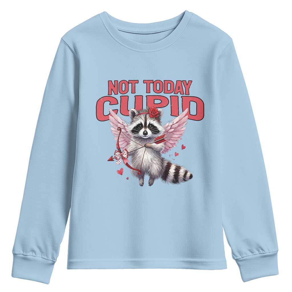 Funny Raccoon Cupid Anti Valentine Youth Sweatshirt Not Today Cupid