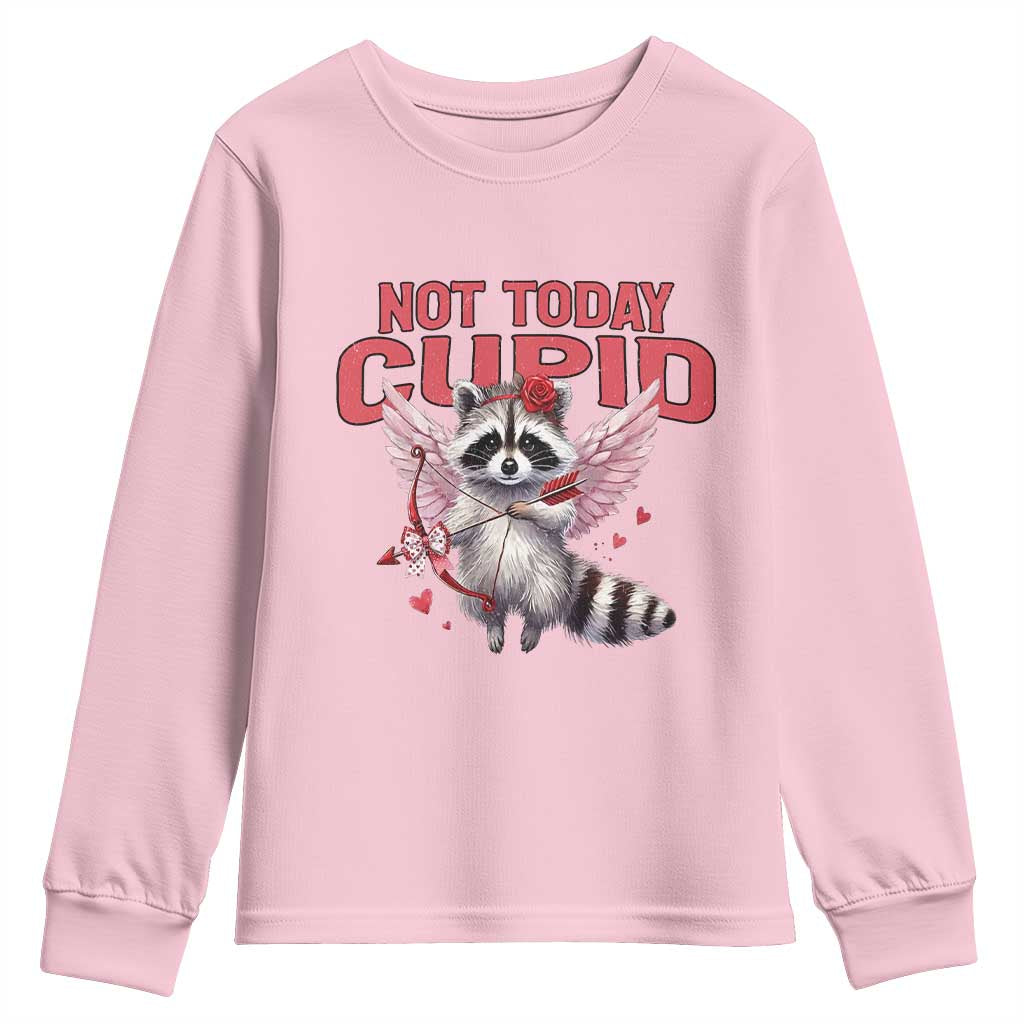 Funny Raccoon Cupid Anti Valentine Youth Sweatshirt Not Today Cupid
